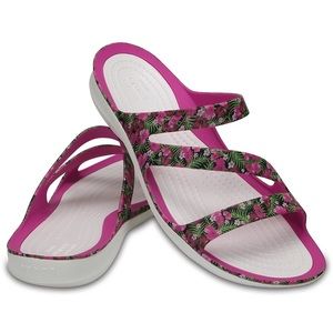 Croc Sandals Floral Print Pink and White